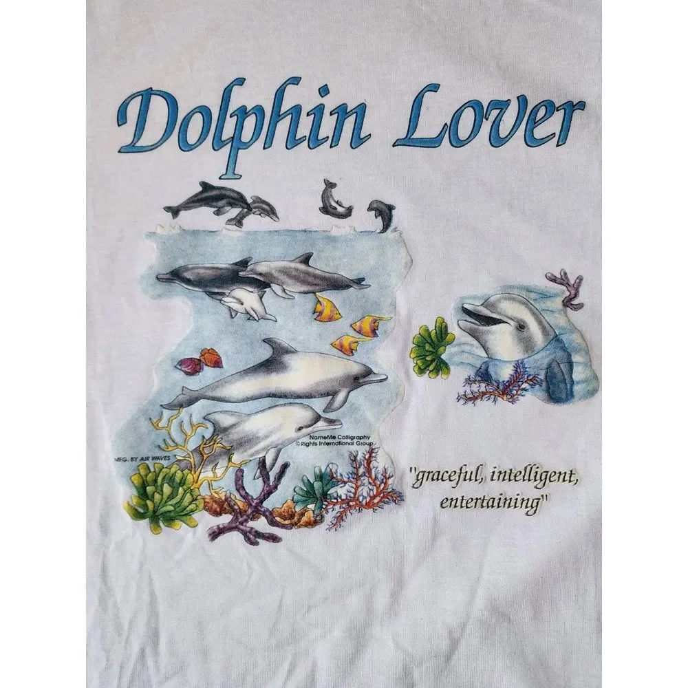 FRUIT OF THE LOOM VINTAGE 90S SHIRT MENS SIZE LARGE DOLPHIN LOVER BEACH NEW WAVE